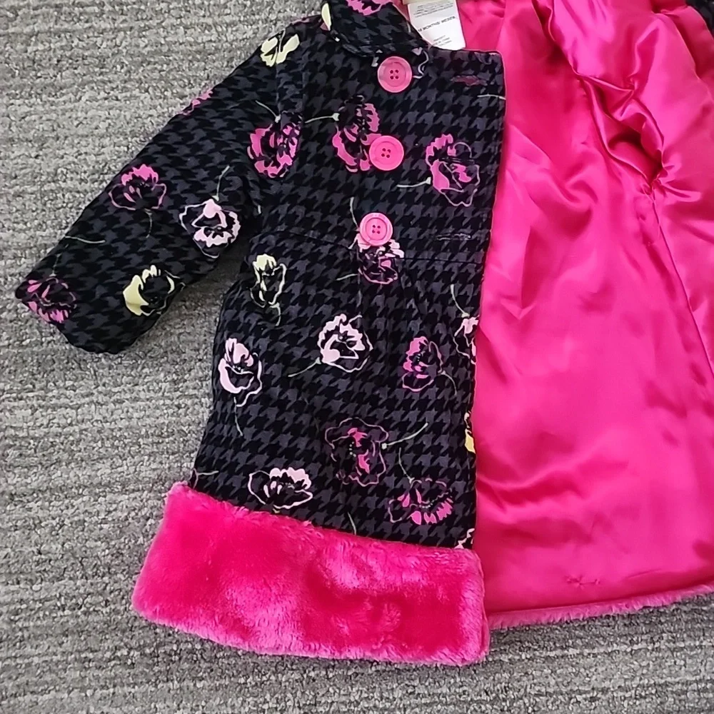 Penelope Mack Girl’s Floral Print Corduroy Faux Fur Coat
